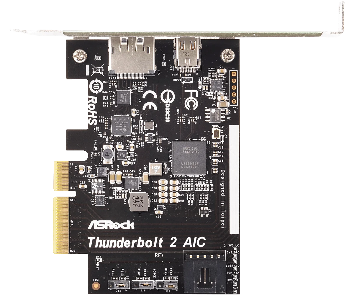 ASROCK Thunderbolt 2 AIC Motherboard  Intel® DSL5320 PCI Express 2.0 x4 20Gbps  DisplayPort 1.2 IN Port TBT Header