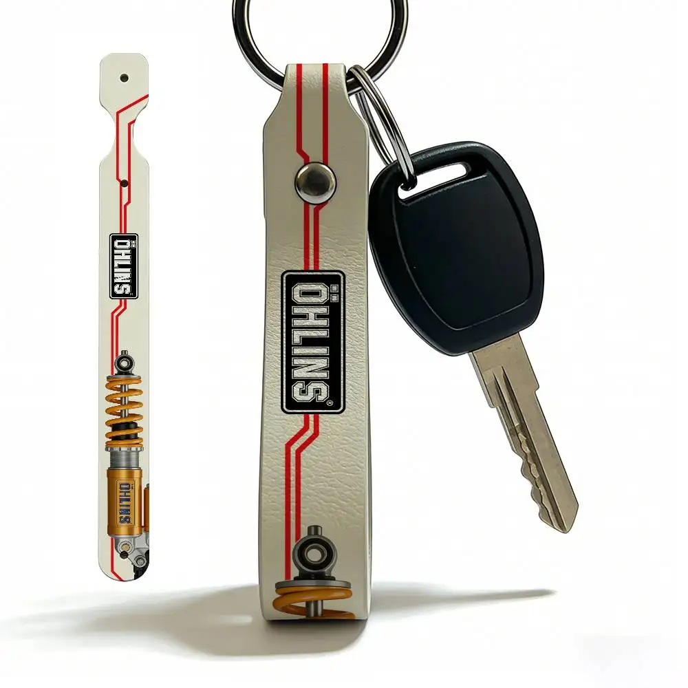 For Ohlins High Quality PU Leather Moto Keychain Vintage Style Key Pendant For Scooter Motocross