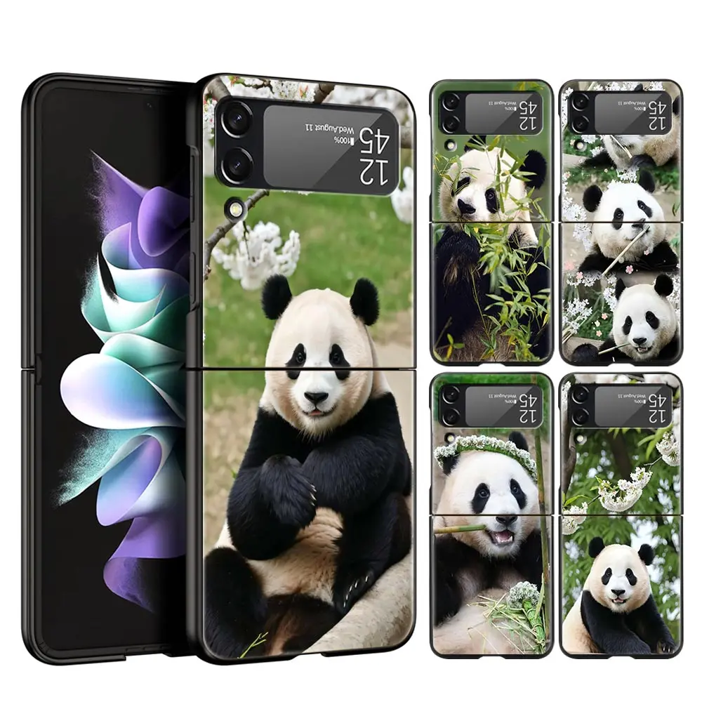 Phone Case For Samsung Galaxy Z Flip 3 4 5 Hard Black Folding PC Luxury For Samsung Z Flip3 Cover Protect Shell Fubao panda