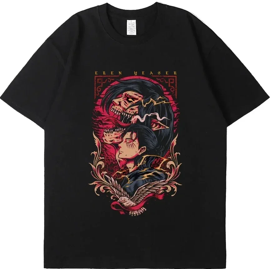 Men's Attack On Titan Print T-Shirt Classic Cartoon Cotton Shirt Japanese Short Sleeve Oversized Clothing Harajuku Tops