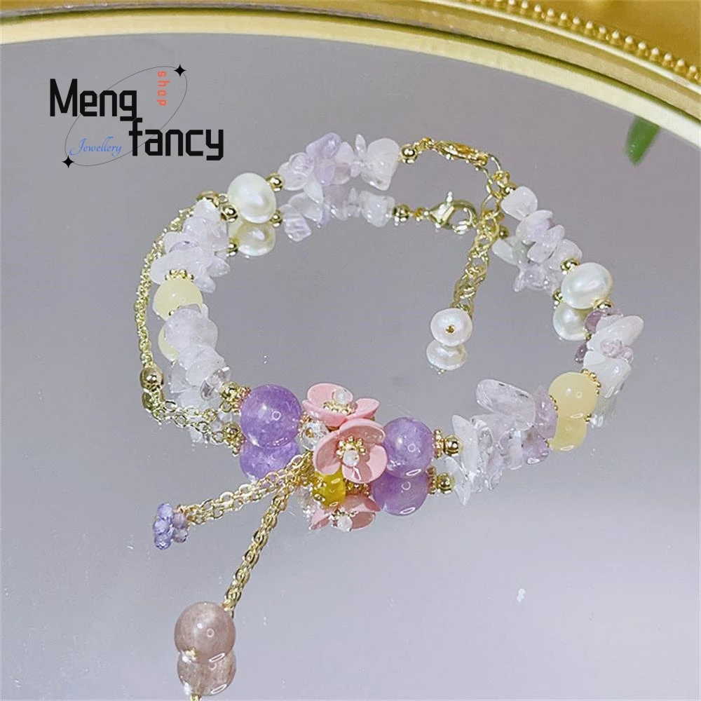 New Pink Flower Bouquet Amethyst Bracelet Female Design Super Fairy Tassel Exquisite High-grade Sexy Young Girls Fashion Jewelry