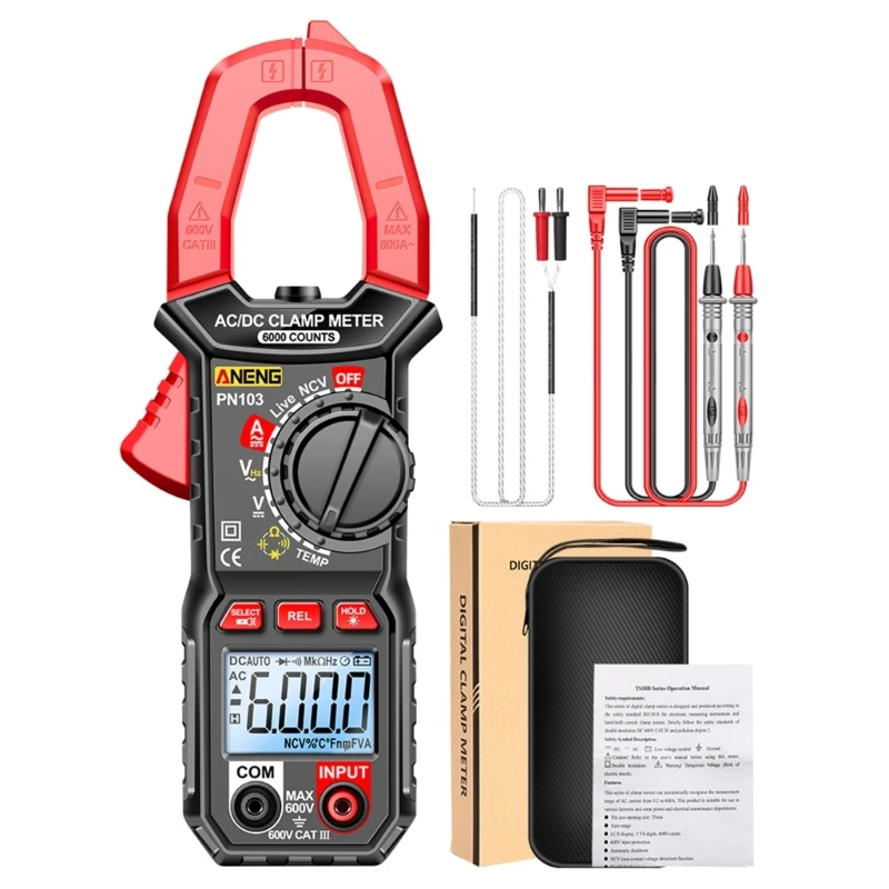 

Digital Clamp Meter Resistance Capacitance NCV-Hz Live Wire Tester Temp-Detector