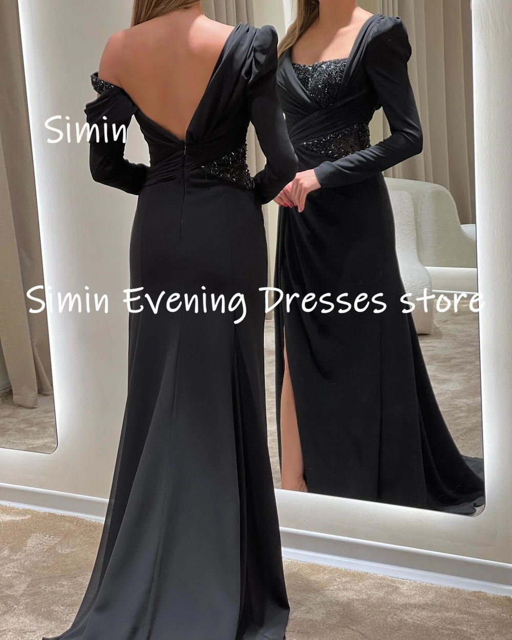 Simin-vestido de satén con hombros descubiertos para mujer, traje Formal de sirena con volantes, largo hasta el suelo, elegante, para fiesta y noche, 2023