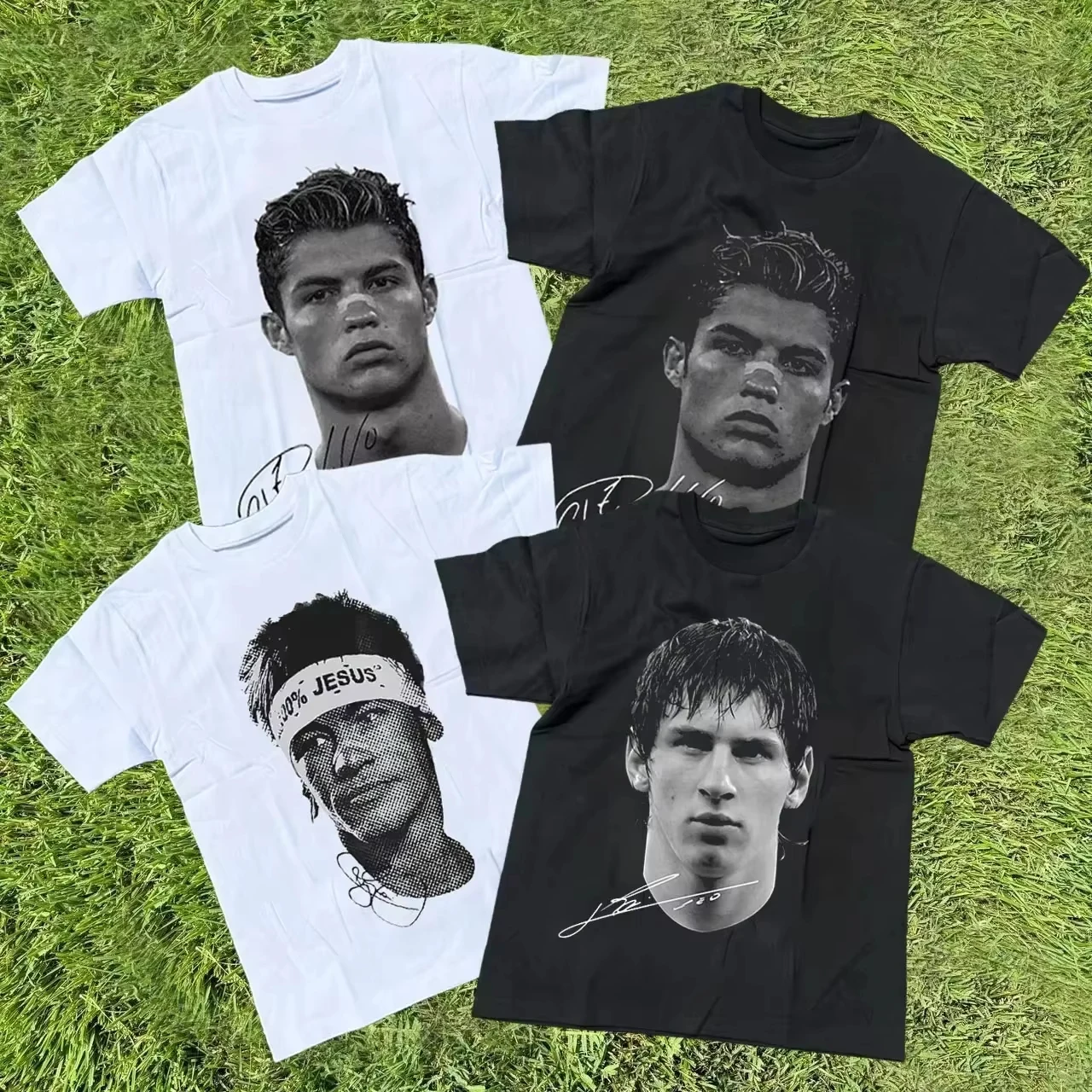 Cristiano Ronaldo Neymar Lionel Messi Football Superstar Portrait Printed Tee Men Women pure Cotton Casual Short Sleeve Tees
