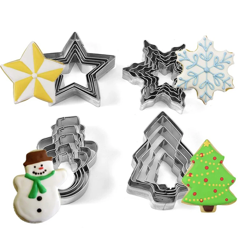 20pcs Cookie Cutters Snowman Christmas Tree Snowflake Star Shape Stainless Steel Pastry Biscuit Mold