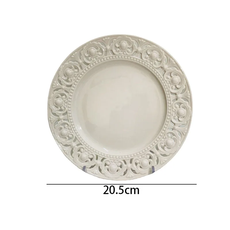 Retro Ceramic Plate Court Relief Decor Western Steak Dish Creative Hollow Out Afternoon Tea Dessert Plates Kitchen Tableware