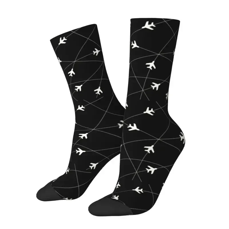 Cute Printing Air Traffic Controllers Socks for Men Women Stretchy Summer Autumn Winter Fighter Pilot Aircraft Crew Socks