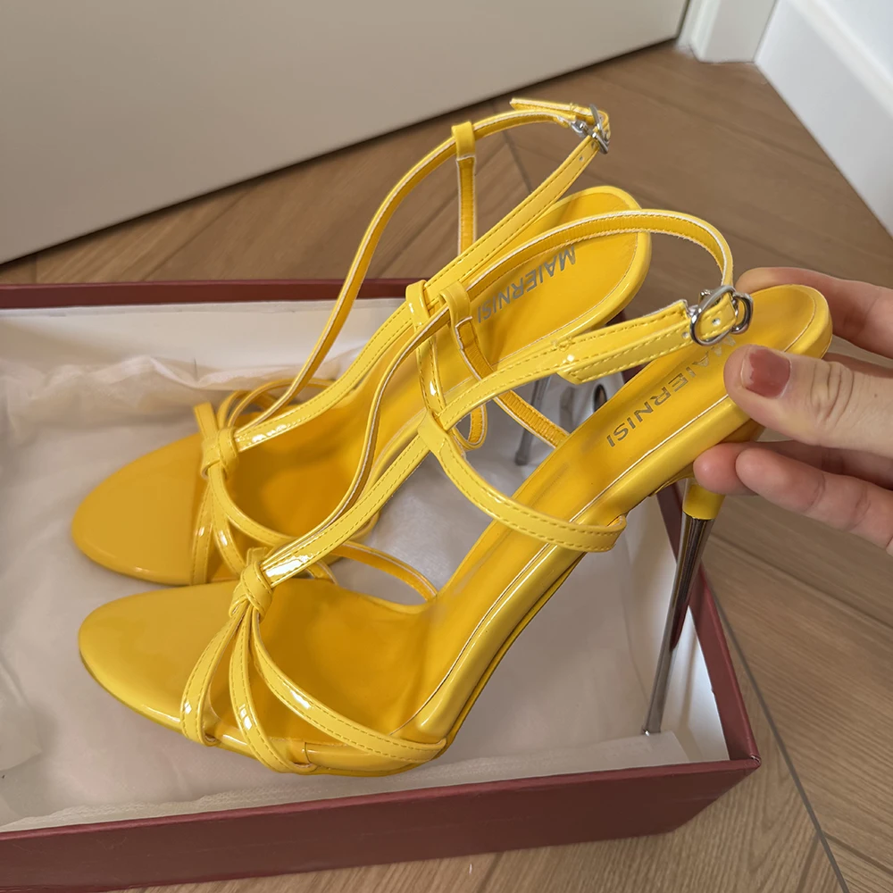 Newly Customize Sandals Woman 16cm Extreme High Heels Sexy All Yellow Stilettos Pumps Ankle Strap Fetish Gay SM Men Unisex Shoes