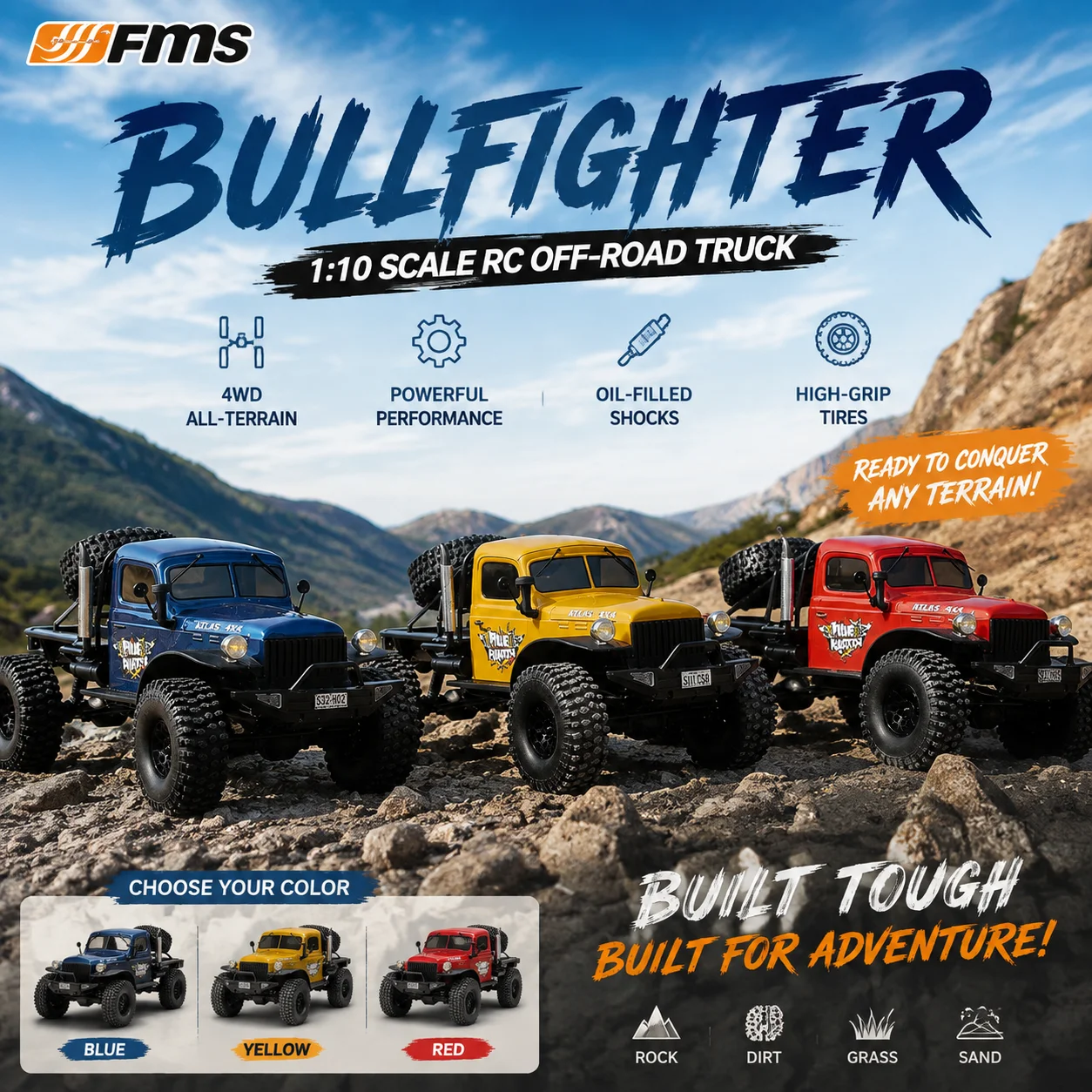 FMS 1 10 Atlas Bullfighter RC Crawler 4 Wheel Drive Simulated Pickup Truck Off Road Remote Control Hobby Model Toy for Outdoor