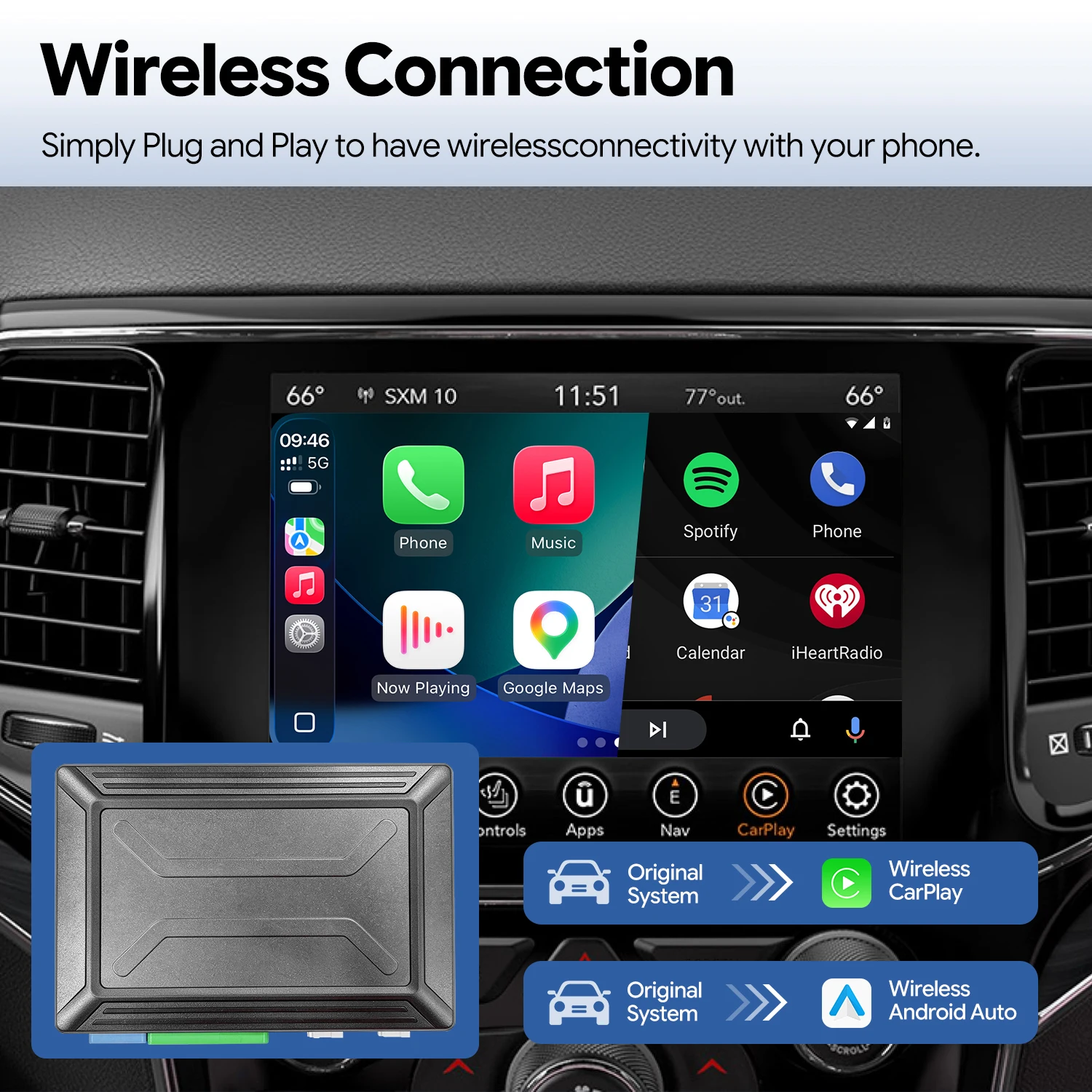 Wireless CarPlay Android Auto Interface Retrofit for 2014-2020 Jeep Grand Cherokee Commmander Compass Uconnect 8.4