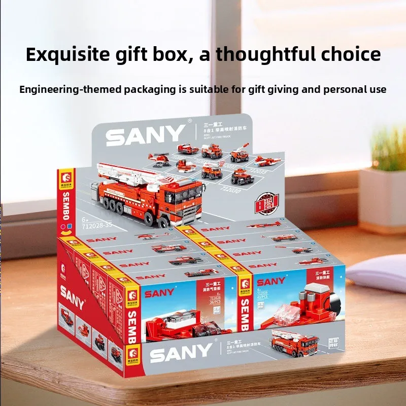 

Sembo Block SANY Heavy Industry Official Authorized 8 in 1 Fire Truck Building Block Model Educational Assembled
