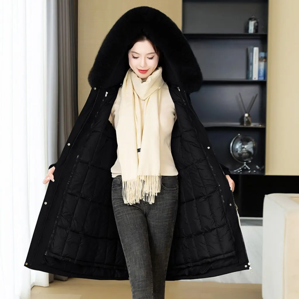 

Women's Slim-fit Cotton-Padded Coat Trendy Detachable Inner Liner Thickened Simple Living Noodles Long Pike Clothing