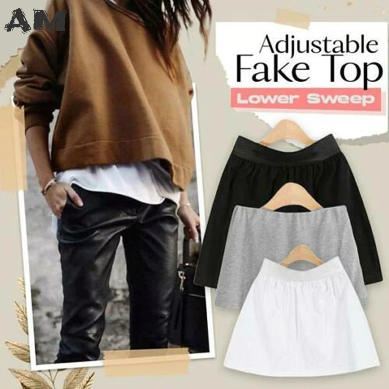 High-waist Foldable Fake Top Skirt Adjustable Layered Fake Hem Half-length Split Casual Dress with Two-piece Bottoming Style