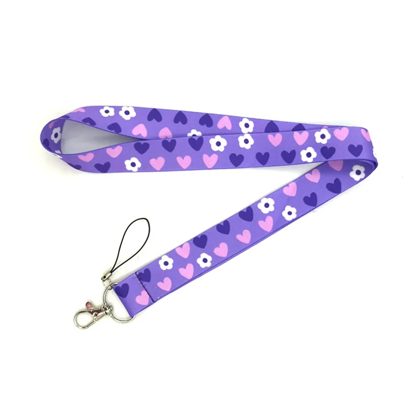 Purple Heart Love Lanyard Keys Phone Holder Funny Neck Strap With Keyring ID Card DIY Animal webbings ribbons Hang Rope Gifts