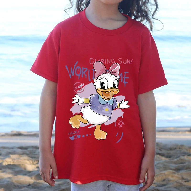 

Donald Duck printed kids T-shirt summer children's cotton short-sleeved red casual top suitable for boys and girls