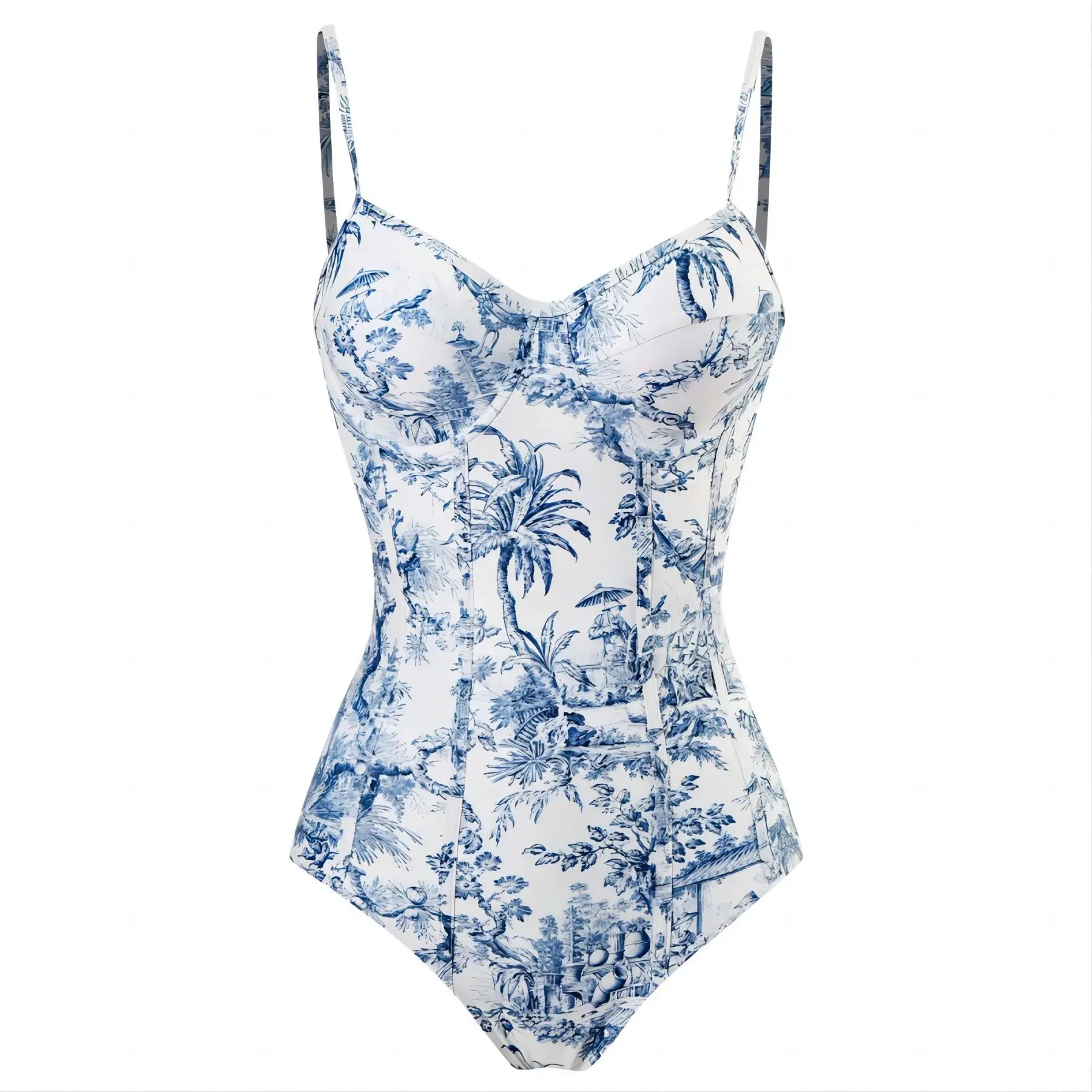 One Piece Retro Printed Swimsuit With Cover Up - Floral Print Swimsuit Tummy Control Tankini Set Female Bikini Bodysuit Beachwea
