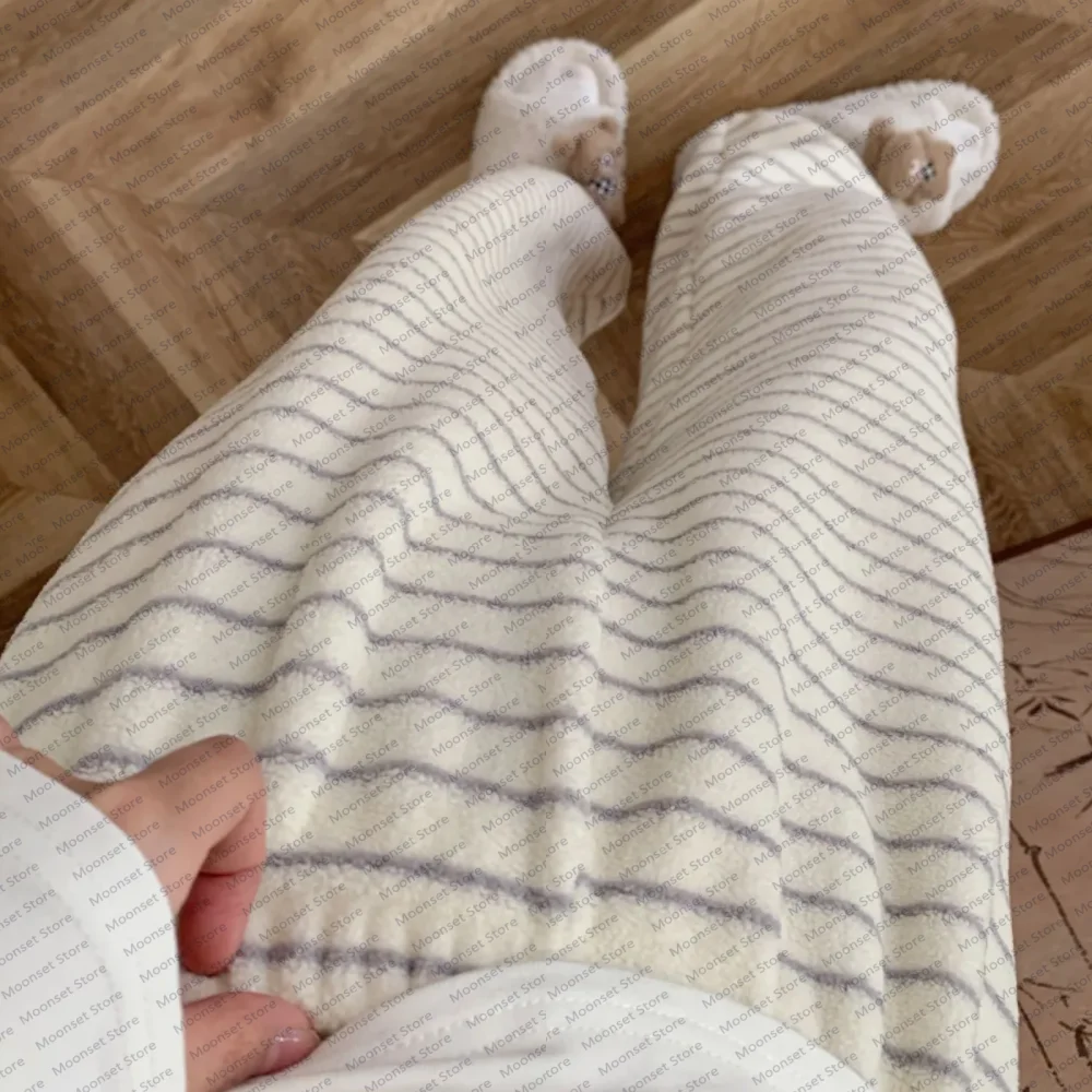 

Cute soft and fluffy striped comfortable pajama pants for women Flannel for autumn winter warm long pants flannel home pants