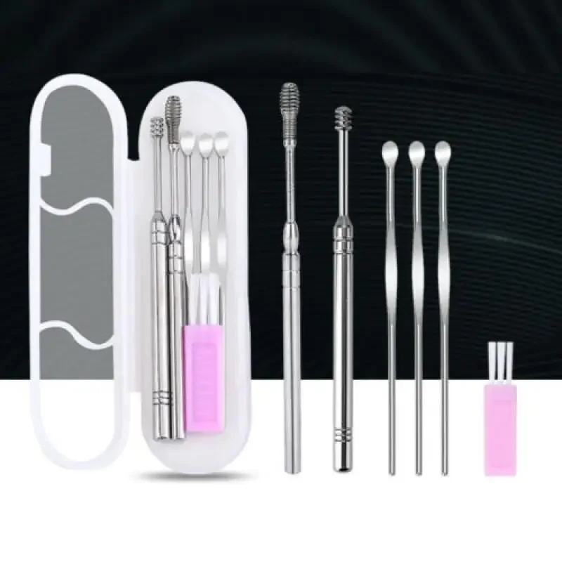 6Pcs/Set Ear Cleaner Set Earpick Ear Wax Remover Ear Spoon Curette Ear Cleaning Spiral Earpick Easy Earwax Removal Clean Tools