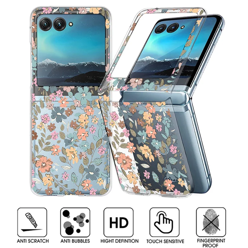 Garden Flowers Transparent Hard PC Folding Phone Case For Motorola Razr40 Razr50 Razr 40 50 Ultra Clear Shockproof Bumper Cover