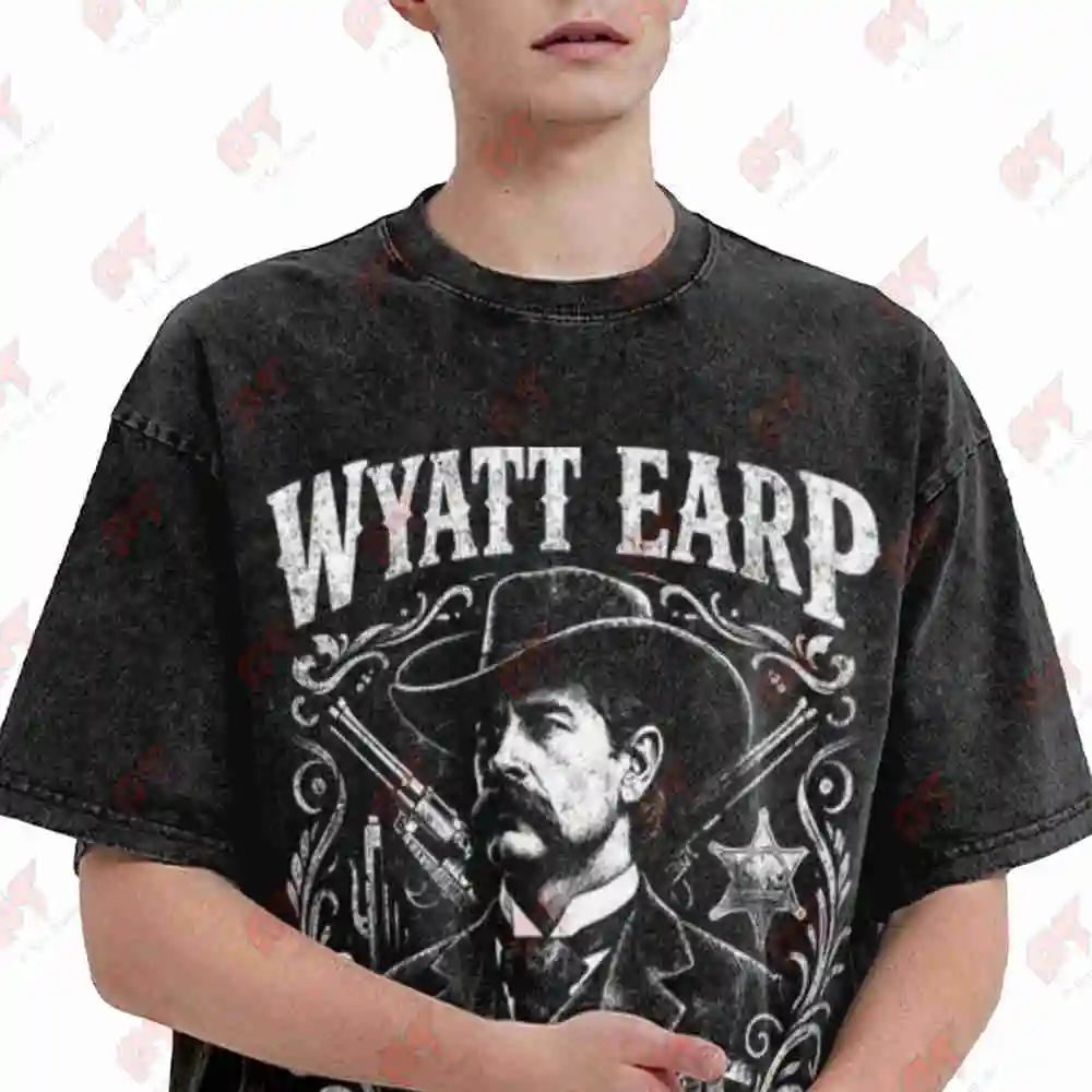 Wyatt Earp American Legend Western Outlaw Wild West Lawman Gunslinger Vintage Washed Tee Pure Cotton T-Shirt