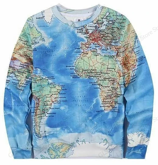2026 New Graphic Nautical Map 3d Print T-shirt Men Women Fashion Large Size Long Sleeve Tops Tees Mens Clothing Gothic Y2k Loose