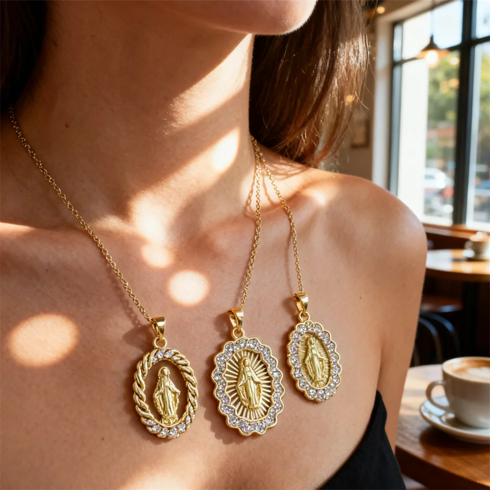 

2Pcs Pendants Brass Cubic Zirconia Religious Virgin Mary Charms DIY Jewelry Necklace Bracelet Fashion Accessories for Women Men