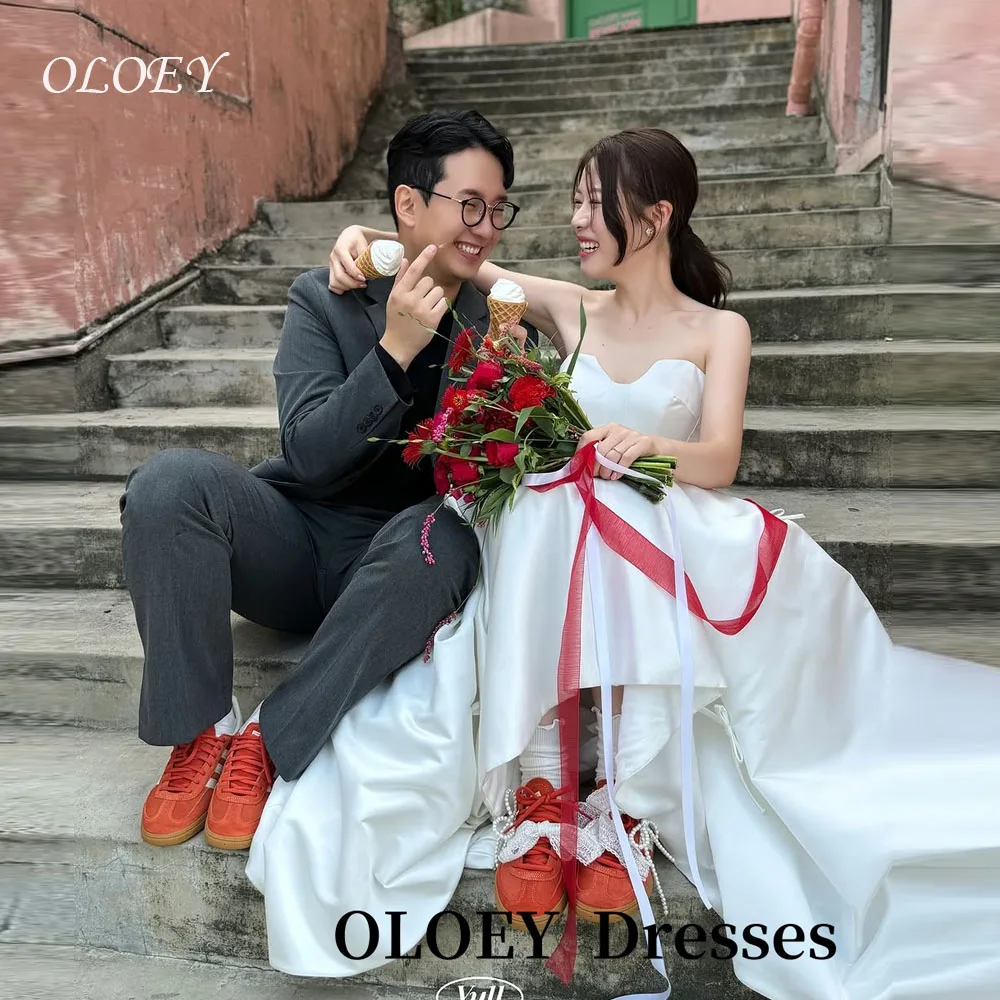 

OLOEY Sweetheart Simple Satin A Line Wedding Dresses Korea Photo shoot Bride Dress Princess Formal Party Bridal Gowns Customized