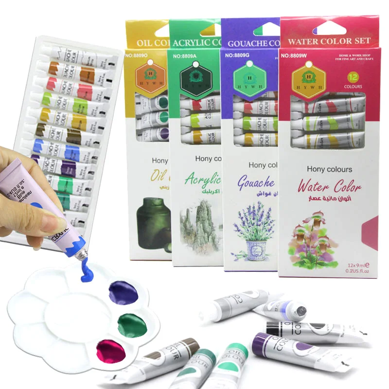 

12 Color Art Paint Set 9ml Tubes Available In Watercolor,Gouache,Oil Paint,Acrylic Paint,Kit For Kids Students Beginners Artists