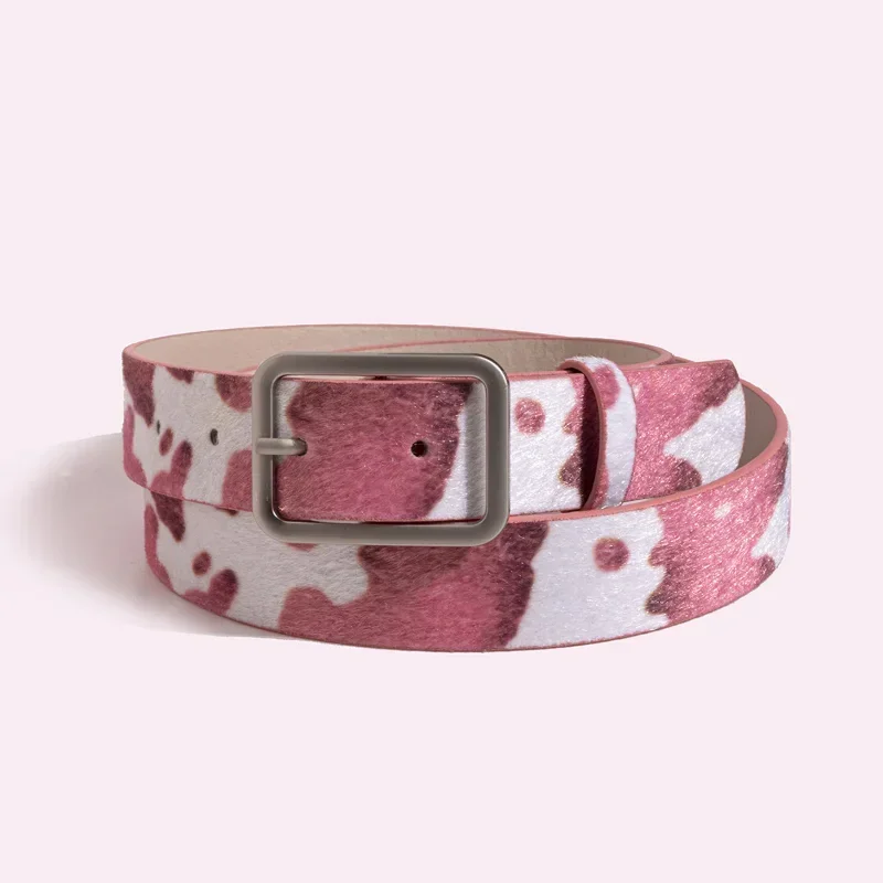 Cinturones creativos con estampado de vaca para mujer, cinturones de piel de animales vívidos artificiales a la moda, accesorios de ropa para mujer