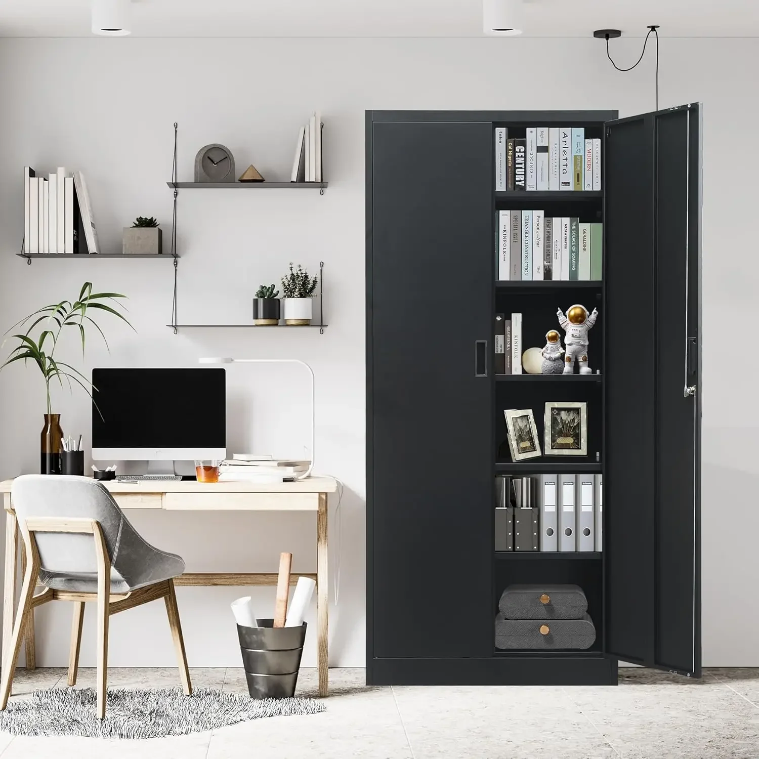 Storage Cabinets with Locking Doors and 5 Adjustable Shelves, Steel Storage Cabinet for Garage, Office, Classroom - Black