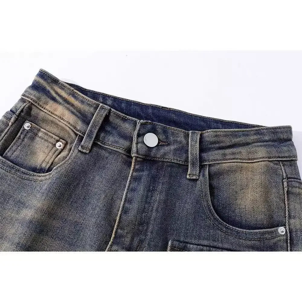 Amerikanische Retro High Street Mutil Taschen Gothic Punk Frauen Cargo Jeans 2025, Herbst Streetwear Vintage Micro Flared Denim Hosen