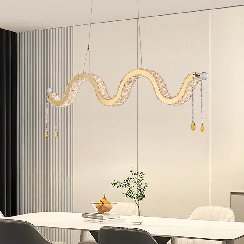 S type light luxury long restaurant chandelier high sense French wave crystal bedroom chandelier villa homestay warm lamp