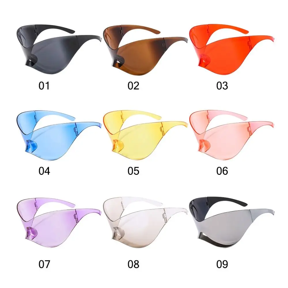 Futuristic Sunglasses Oversized Wrap Around Punk Y2K Goggles Silver Sports Sun Glasses Fashion Chic Rimless Shades for Men Women