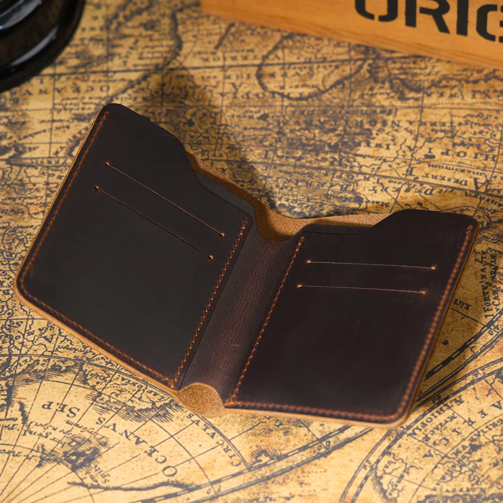 S.WORKER Vintage Kurze Geldbörse aus Vollnarbenleder für Herren, Taschenbrieftasche, Kartenhalter, Bargeldtasche – Detail 17