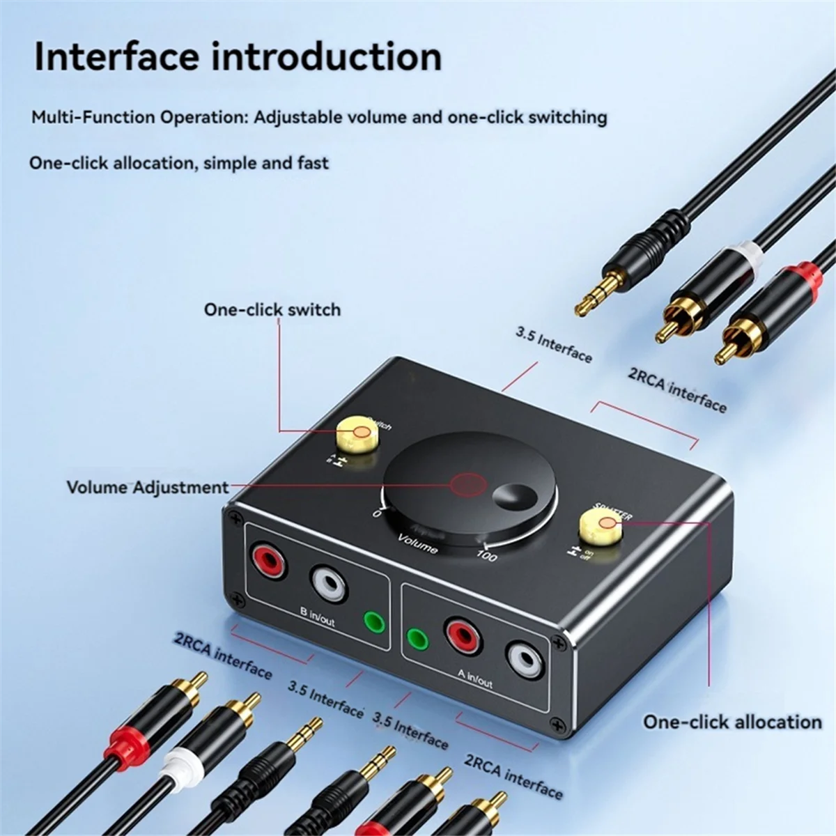 T85C 3.5mm to Audio Switcher Bidrectional Switcher 1 in 2 Out or 2 in 1 Out Dual to 3.5mm Splitter Switcher