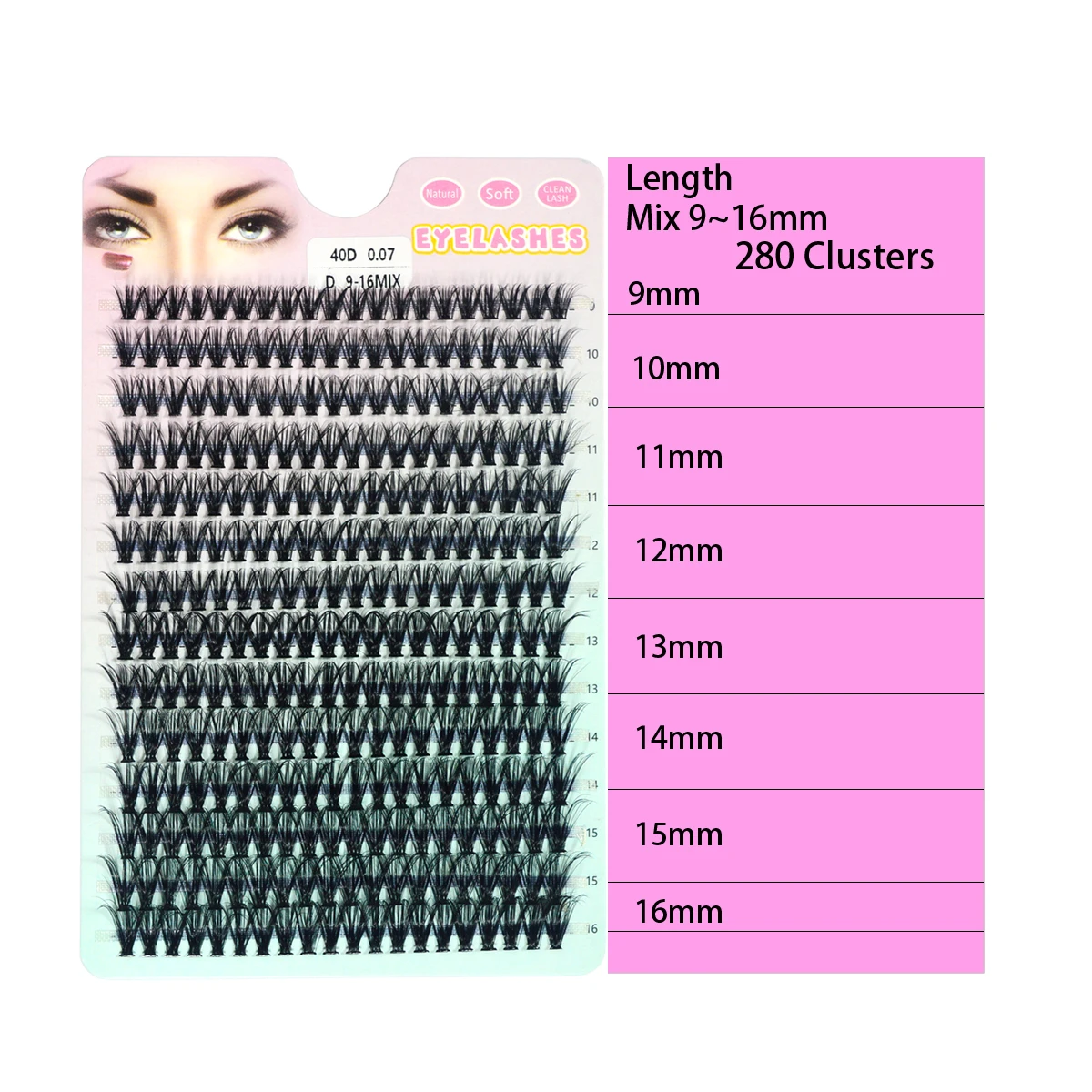 280 Stuks Individuele Wimpers Cluster Diy Lash Clusters 10d 20d 30d 40d D Krul 9-16Mm Cluster Wimpers Diy Individuele Wimpers Wimpers