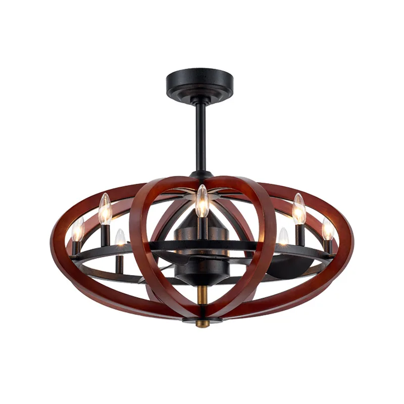 

Walnut fan light American retro solid wood ceiling fan light commercial household integrated fan light