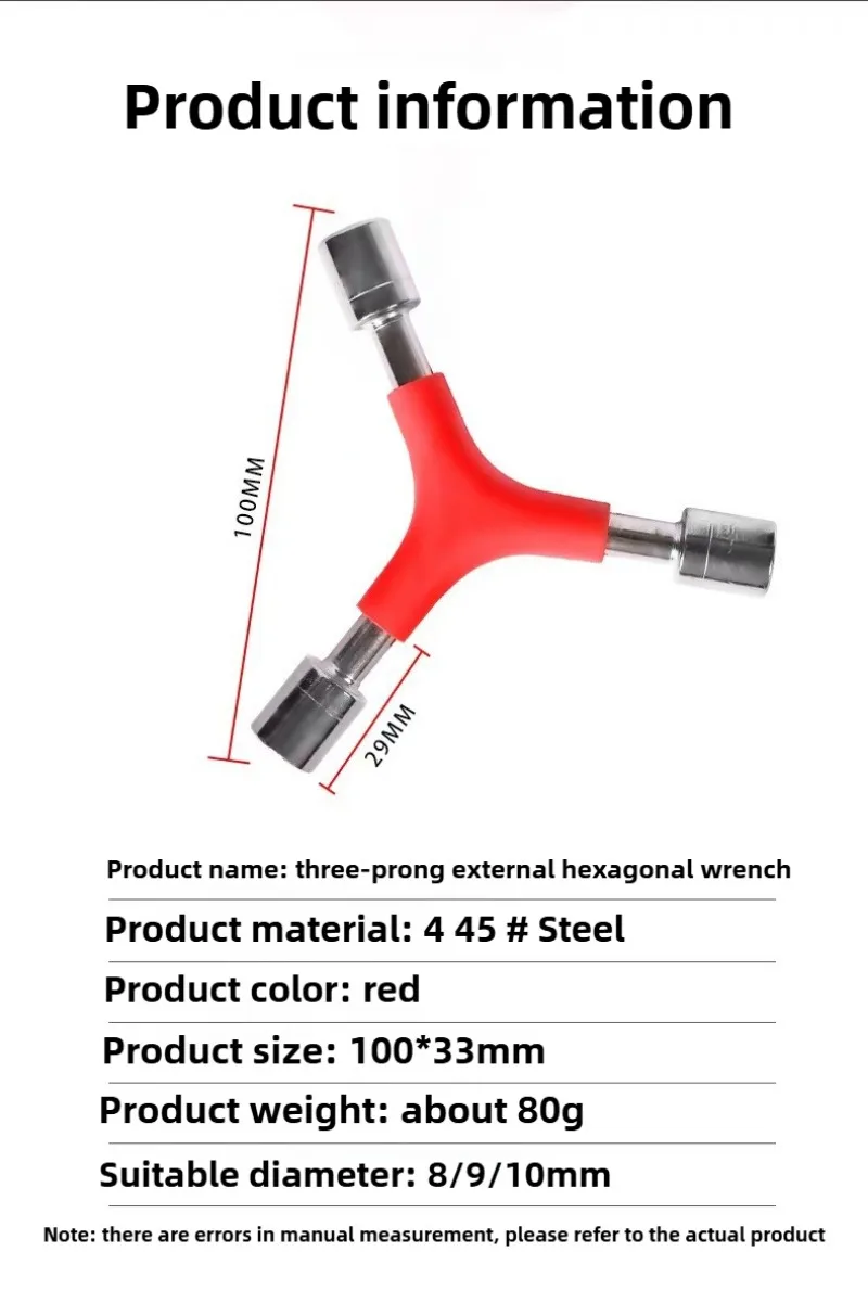 1 Stück Y-förmiger Steckschlüssel Fahrrad-Inbusschlüssel Sechskantschlüssel 8/9/10mm 8/10/12mm MTB Rennrad Fahrrad-Sechskantschlüssel Werkzeuge – Detail 7