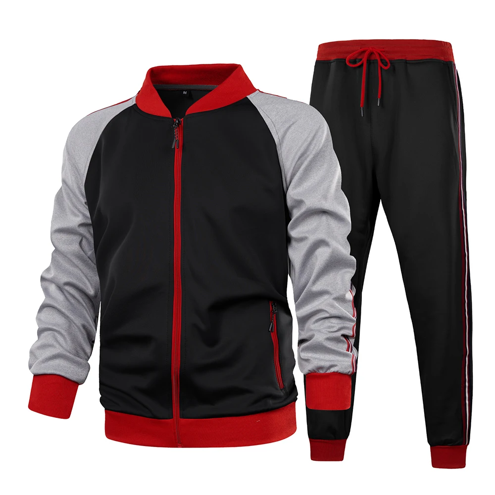 Autumn And Winter Sportswear Men Suit Contrasting Color Mature Retro Color Matching Zipper Jogging Sweatshirt Men Two Piece Set