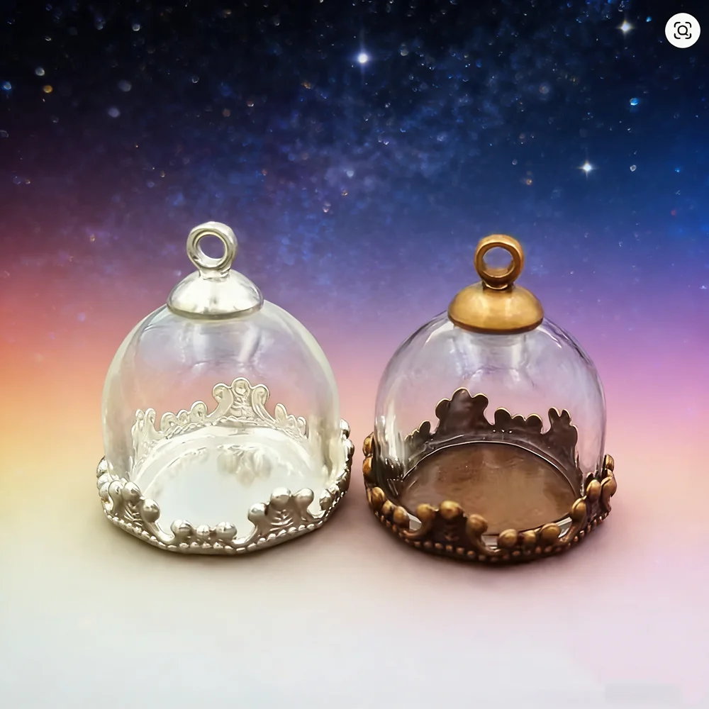 5 Juegos de 15mm Globo de cristal cúpula corona Base cuentas tapa conjunto de globo de cristal colgante de frasco de vidrio accesorios de joyería