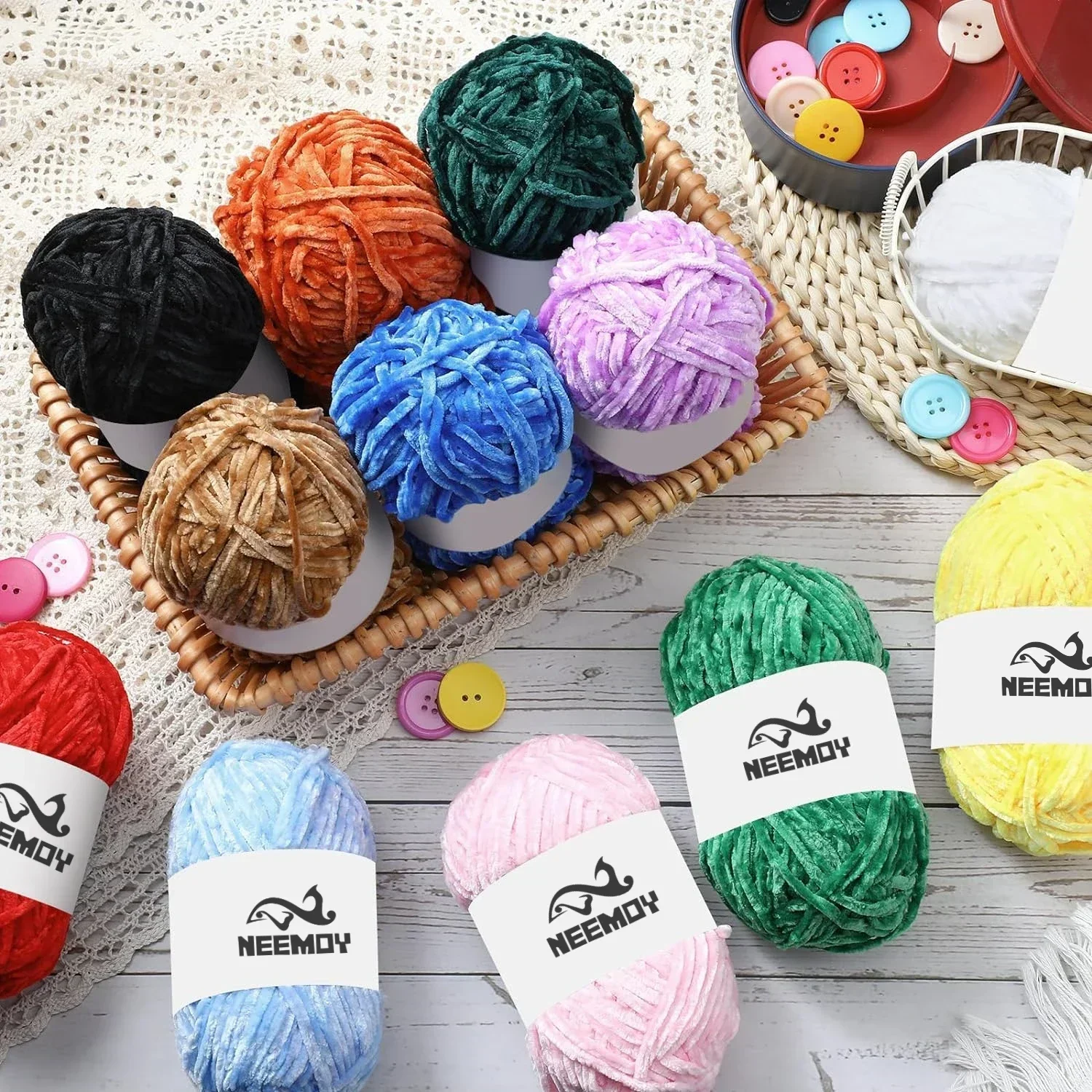 Soft Chenille Yarn Multi Colors Velvet Yarn Thick Soft Blanket Plush Yarn for DIY Craft Knitting Crocheting 100g 145m