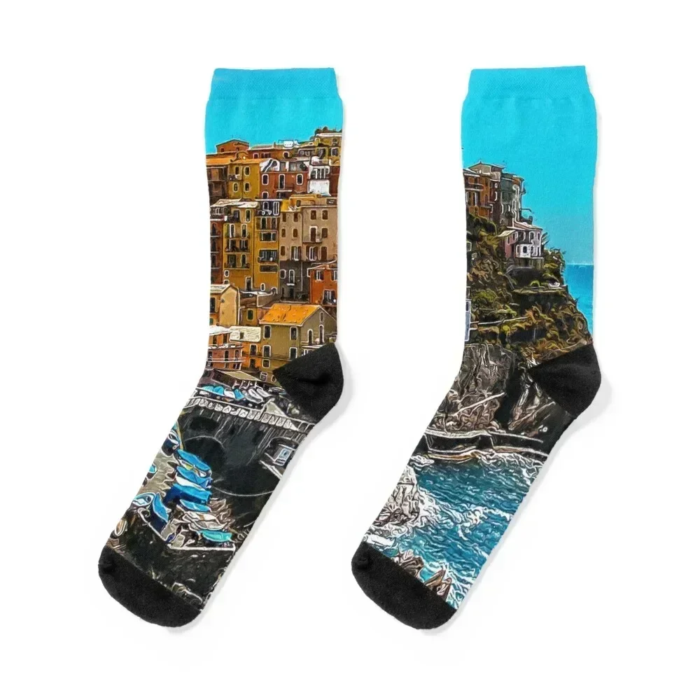 

Beautiful View Manarola Cinque Terre Northern Italy, Manarola Cinque Terre Painting Art, Architecture Manarola Cinque Terr Socks