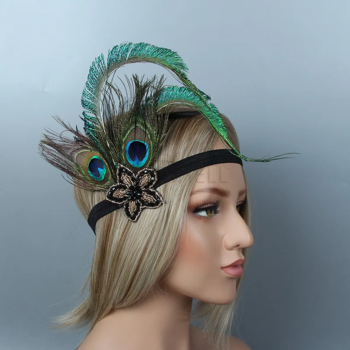 1920s Flapper pavone piuma copricapo Roaring 20s grande Gatsby fascia accessori per capelli donna