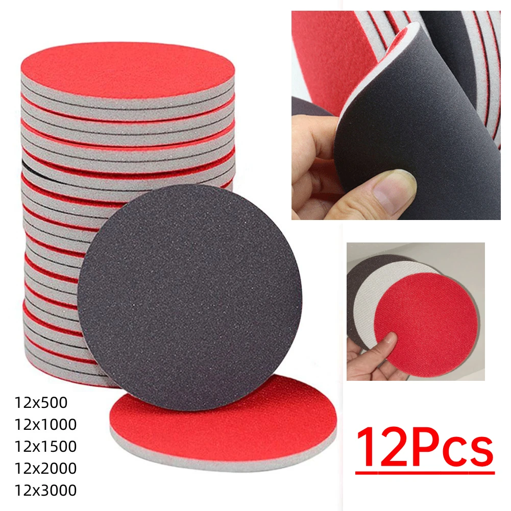 12PCS 5Inch Sand And Sponge Bowling Pad Ball Polishing Cleaner Foam Kit 500-3000 Grit Round Sanding Sponge Abrasive Tools