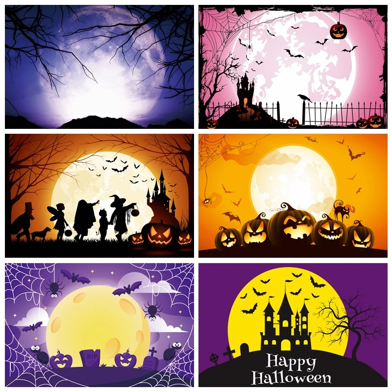 

Halloween Photography Backdrop Spooky Moon Night Pumpkin Lantern Horror Party Kids Birthday Decor Background Photo Studio Props