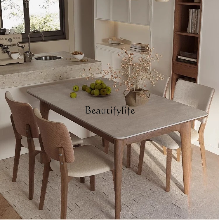 

Slate dining table Small apartment Modern simple light luxury high-end solid wood dining table