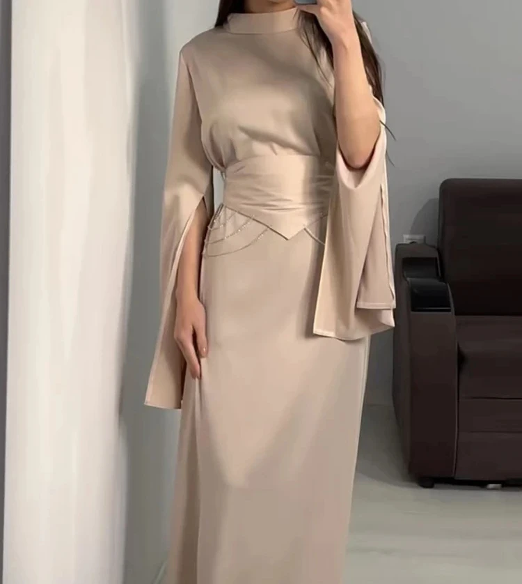 

Eid Muslim Party Dress Satin Abaya for Women Slim Fit Split Sleeve Jalabiya Ramadan Long Dresses Woman Robe Vestidos Largos 2024