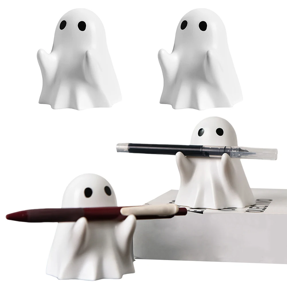Halloween Ghost Pen Holder Funny Halloween Ghost Figurine Spooky Resin Pen Holder Statue for Home Office Desktop Decoration
