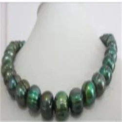 natural 11-12mm tahitian baroque peacock green pearl necklace 18