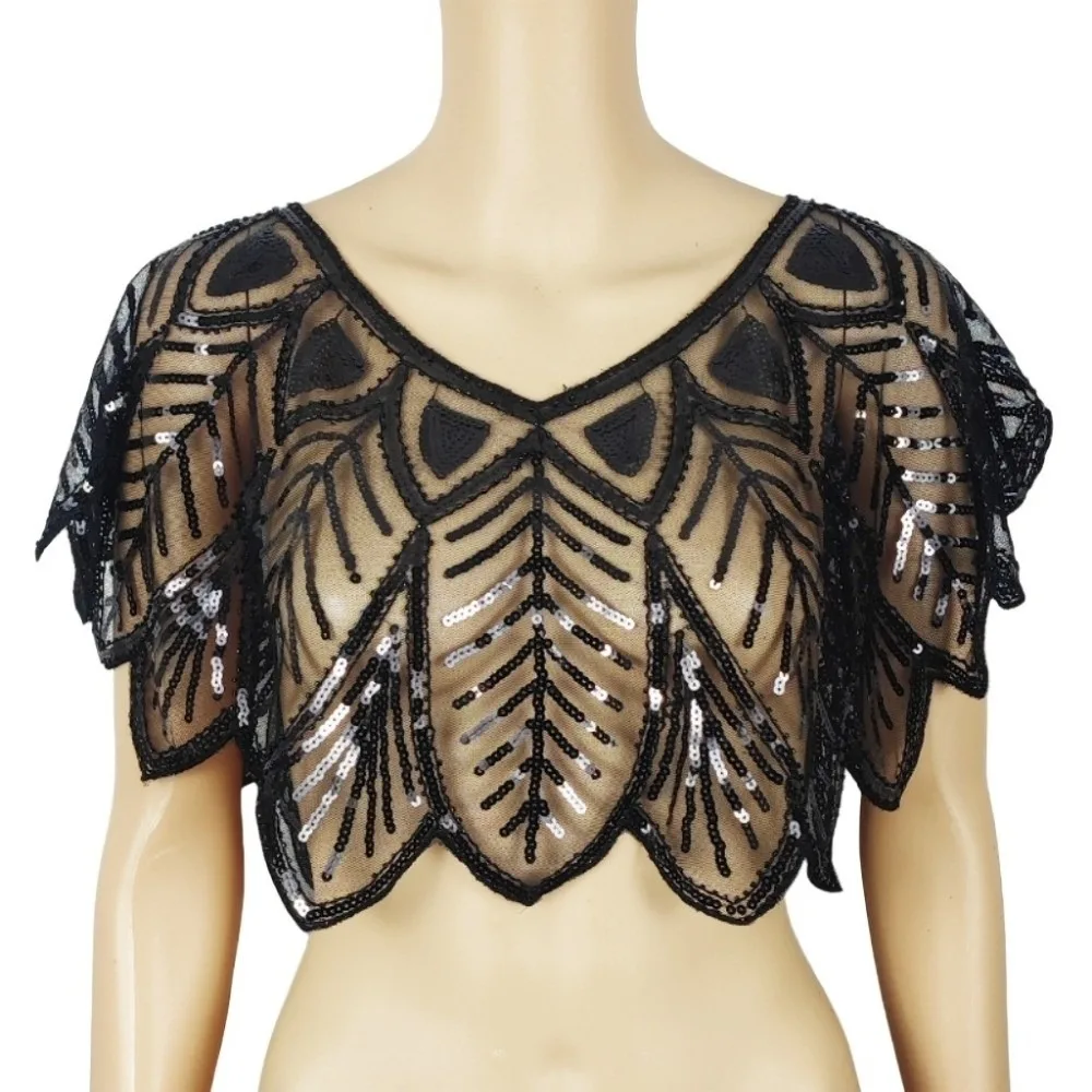 

Fashion Glitter Sequins Shawl Sleeveless Sparkling Evening Cape Mesh Short Cover Party Shawl Bridal